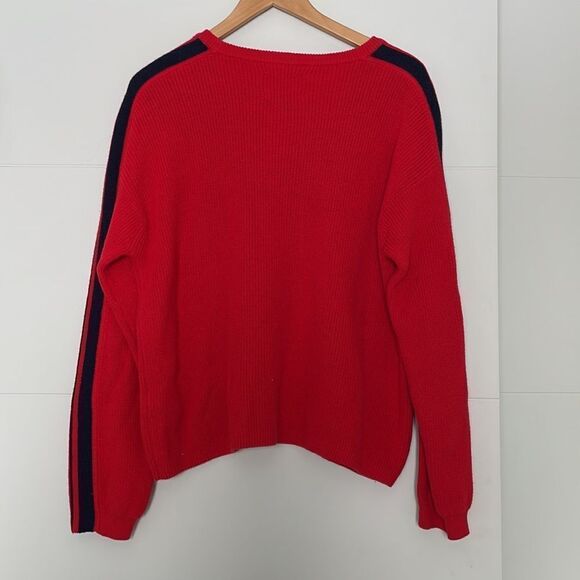 Court and Rowe Red Knit Crewneck Sweater Stripes Down the Sleeves Size Large - Picture 7 of 7